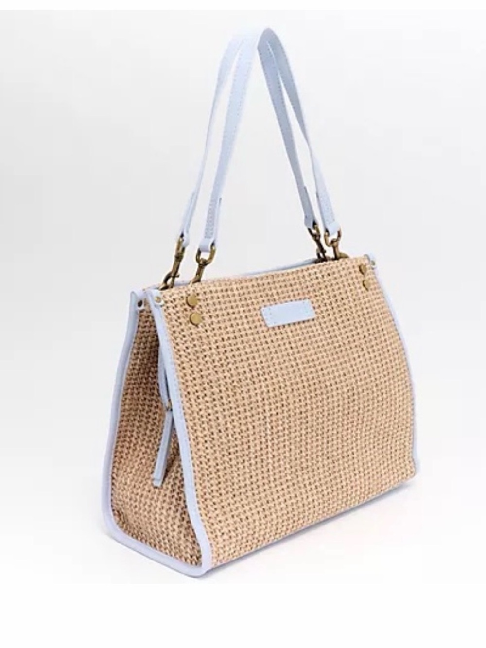 American Leather Co Triple Entry Raffia Satchel - Sea Breeze NWT